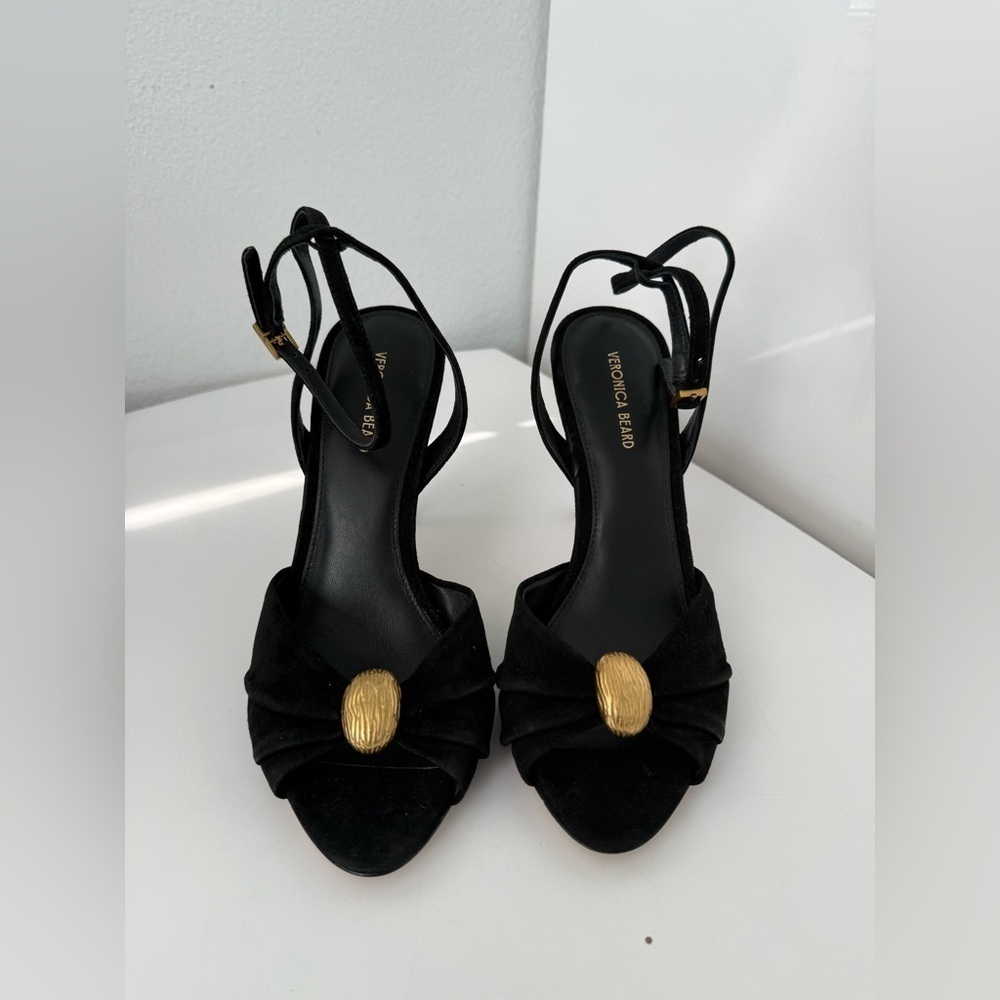 NWOT Veronica Beard Black Heels with Gold Detail size 7.5 - Picture 6 of 11